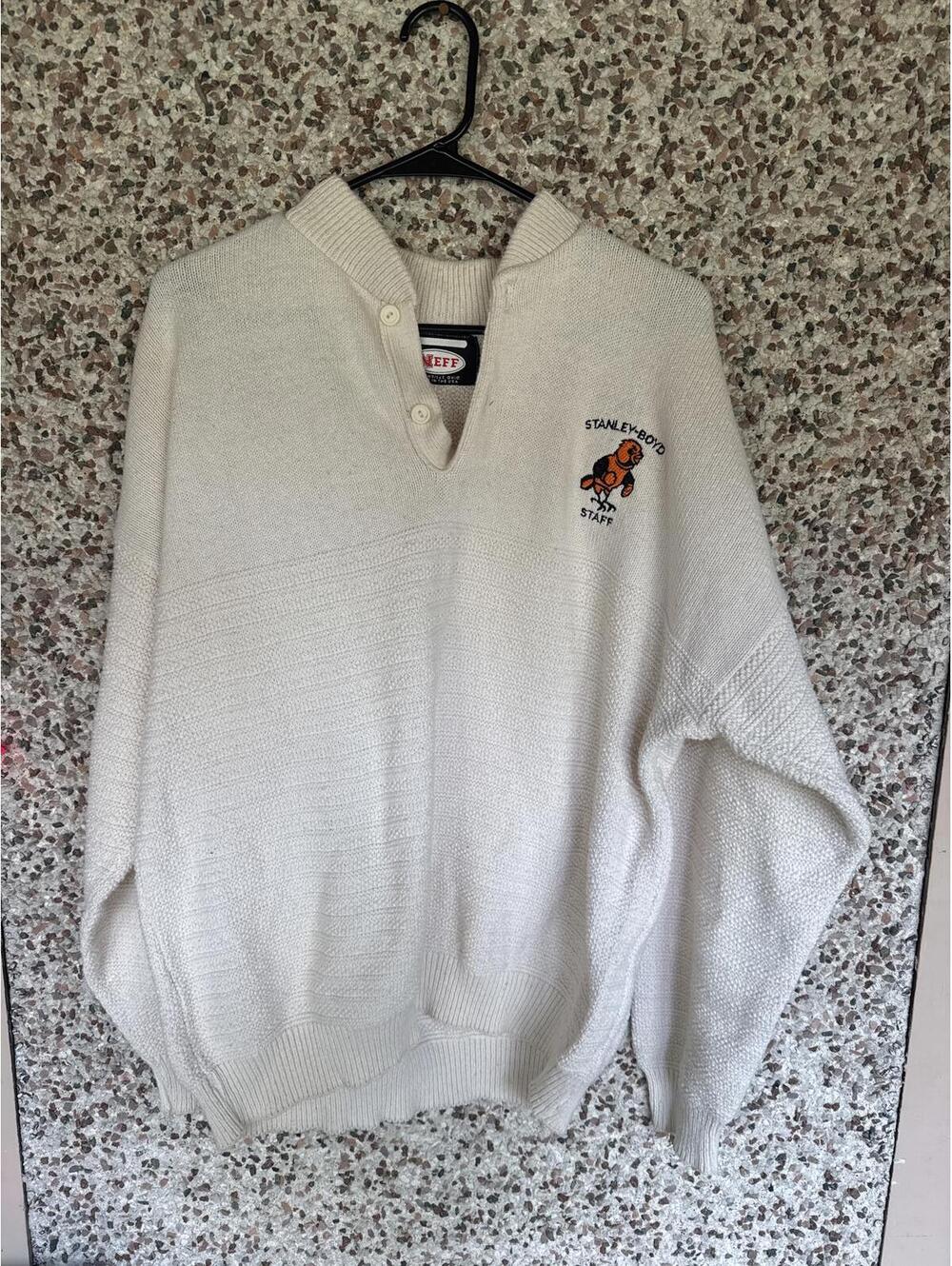 Vintage Neff Stanley-Boyd Staff Sweater Made in USA Cream Knit Pullover L/XL